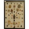 Image 1 : 48 artifacts in 12”x 16”x1” frame, includes 12 knives, 36 arrowheads