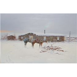 Cheek, C. R., (1937- ) oil, Winter Cabin, 20  x 30 ,