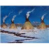 Image 1 : Cheek, C. R., (1937- ) oil, Indian Winter Camp, 12" x 14",