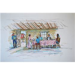 Reed, Marjorie (1915-1996), Meal Stop on the Butterfield Overland Trail, Pen/colored pencil, 12” x 1