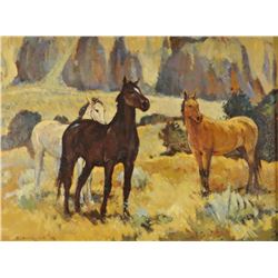 Bodily, Sheryl, Three Horses, oil on bd., 12" x 16",