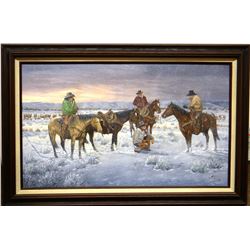 Dahlen,Oris, Cowboy Winter, 1991, Oil on board, 18" x 30".