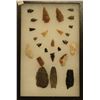 Image 1 : 25 artifacts in 8”x 12”x1” frame, includes 1 scraper, 1 awl, 4 knives, 19 arrowheads, 2 Knife River 