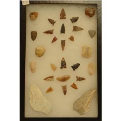 21 artifacts in 8”x 12”x1” frame, includes 1 scraper, 3 knives, 17 arrowheads