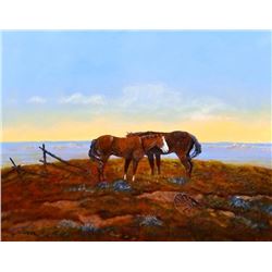 Cheek, C. R. oil, Indian Ponies, framed