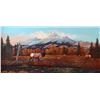 Image 2 : Cheek, C. R. oil on canvas,  Answering The Challenge - Elk, 26" x 48". Outstanding painting.