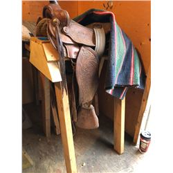 Childs Saddle/Blanket & 2 Stands w/Horse Blanket