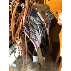 Western Leather Saddle/2 Bridles (1 for Show and 1 For Rein on Stand w/Blanket)