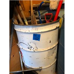 Barrel w/Forks/Shovels/Weeder/Edger (Approx. 10 pieces)