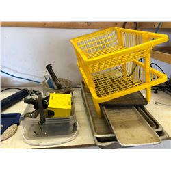 Assorted Tools Includes Aluminum Trays/Gear Pullers/Grease Gun/Chisels/Drill Bits/100' Tape Measure 