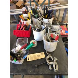 Table Top w/Misc. Tools Includes Wrenches/Sawzall/Pliers/Screw Drivers/Gear Puller, Etc.