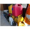 Image 2 : 5 Gas Cans/Stack of Pails/Assorted Partial Jugs of Antifreeze, Oil, Fuel Conditioner, etc.