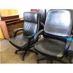 2 Black Leather Office Chairs on Wheels (Good Condition)