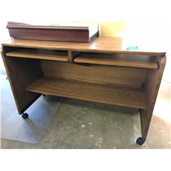 1 Wood Grain Computer Desk w/Set of 4 Wood Finish TV Trays/Easel on Stand/Magazine Rack & End Table