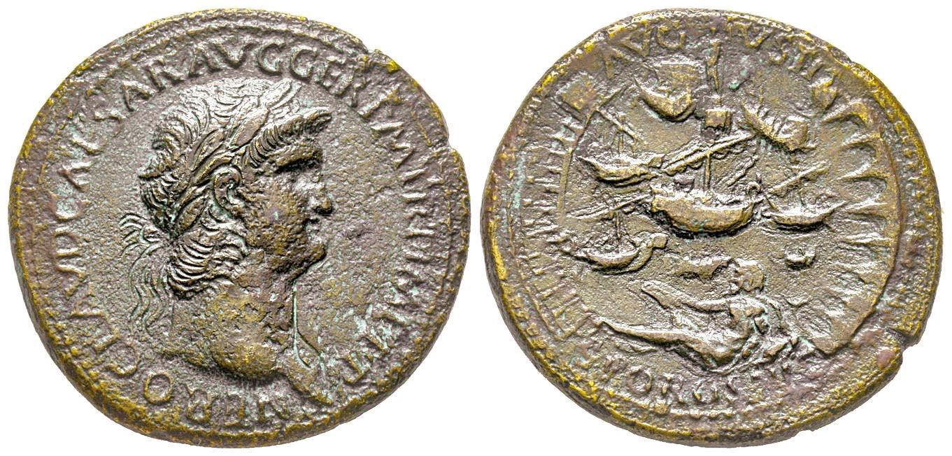 Nero 54 68 Sestertius 64 Ae 21 05 G Avers Nero Clavd Caesar Avg Ger P M Tr P Imp P P Buste Lau