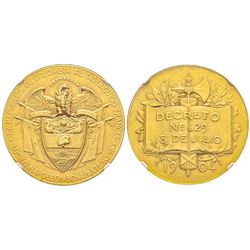 Colombia, République  Médaille en or offerte en 1904 par la République de Colombie à Lucien Napoléon