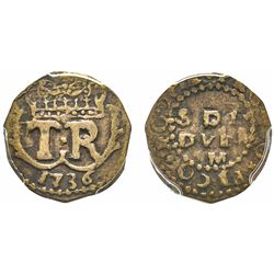 Corsica (Kingdom of), Théodore de Neuhof 1736 2 et 1/2 soldi, Orezza, 1736, Cu 1.65 g. Ref : G.1, KM
