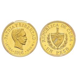 Cuba, Peso Flan Bruni, 1916, AU 1.67 g. Ref : Fr. 7, KM#16 Consertvation : PCGS PROOF 63 DEEP CAMEO