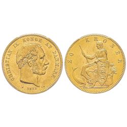 Danemark, Christian IX 1863-1906 20 Kroner, 1873 CS, AU 8.96 g. Ref : Fr. 295, KM#791.1  Conservatio