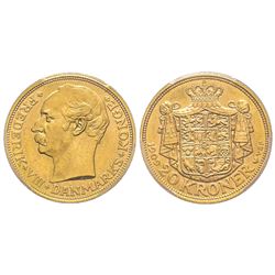 Danemark, Frederik VIII 1906-1912 20 Kroner, 1909 VBP, AU 8.96 g. Ref : Fr. 297, KM#810  Conservatio