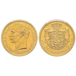 Danemark, Frederik VIII 1906-1912 20 Kroner, 1911 VBP, AU 8.96 g. Ref : Fr. 297, KM#810  Conservatio
