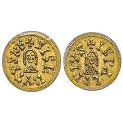 Visigoths, Sisebut 612-621 Tremissis, Ispalis (Sevilla), AU 1.46 g. Ref : CNV 220  Conservation : PC