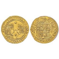 Spain, Ferdinand & Isabella 1474-1504 Doble Excelente, Seville, AU 6.99 g. Ref : Cal. 69, Fr. 129  C