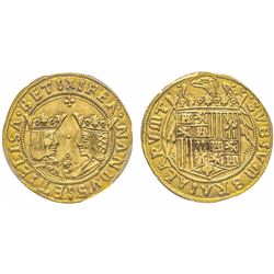 Spain, Ferdinand & Isabella 1474-1504 Doble Excelente, Seville, AU 7.02 g. Ref : Cal. 73, Fr. 129  C