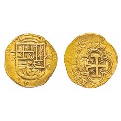 Spain, Felipe II 1556-1598 4 Escudos, Granada, (1593 M), AU 13.46 g. Ref : Cal. 3, TAU. 3  Conservat