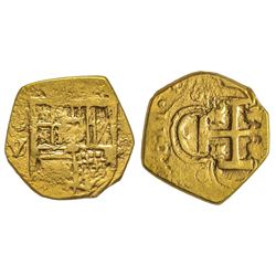 Spain, Felipe III 1598-1621 2 Escudos, Sevilla, 1611 V, AU 4.73 g. Ref : Cal. - variante inédite V s