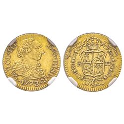 Spain, Carlos III 1759-1788 1/2 Escudo, 1773 M PJ, AU 1.69 g. Ref : Cal. 767, Fr. 290  Conservation 