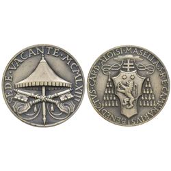 Sede Vacante 1963 Medaglia in argento emessa dal Cardinal Camerlengo     Benedetto Aloisi-Masella, A