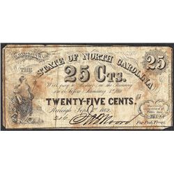 1862 Twenty-Five Cents State of North Carolina Obsolete Note