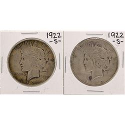 Lot of (2) 1922-S $1 Peace Silver Dollar Coins
