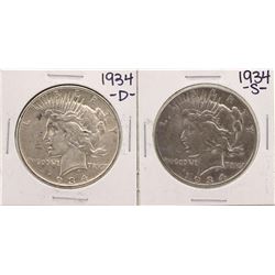 Lot of 1934-S & 1934-S $1 Peace Silver Dollar Coins