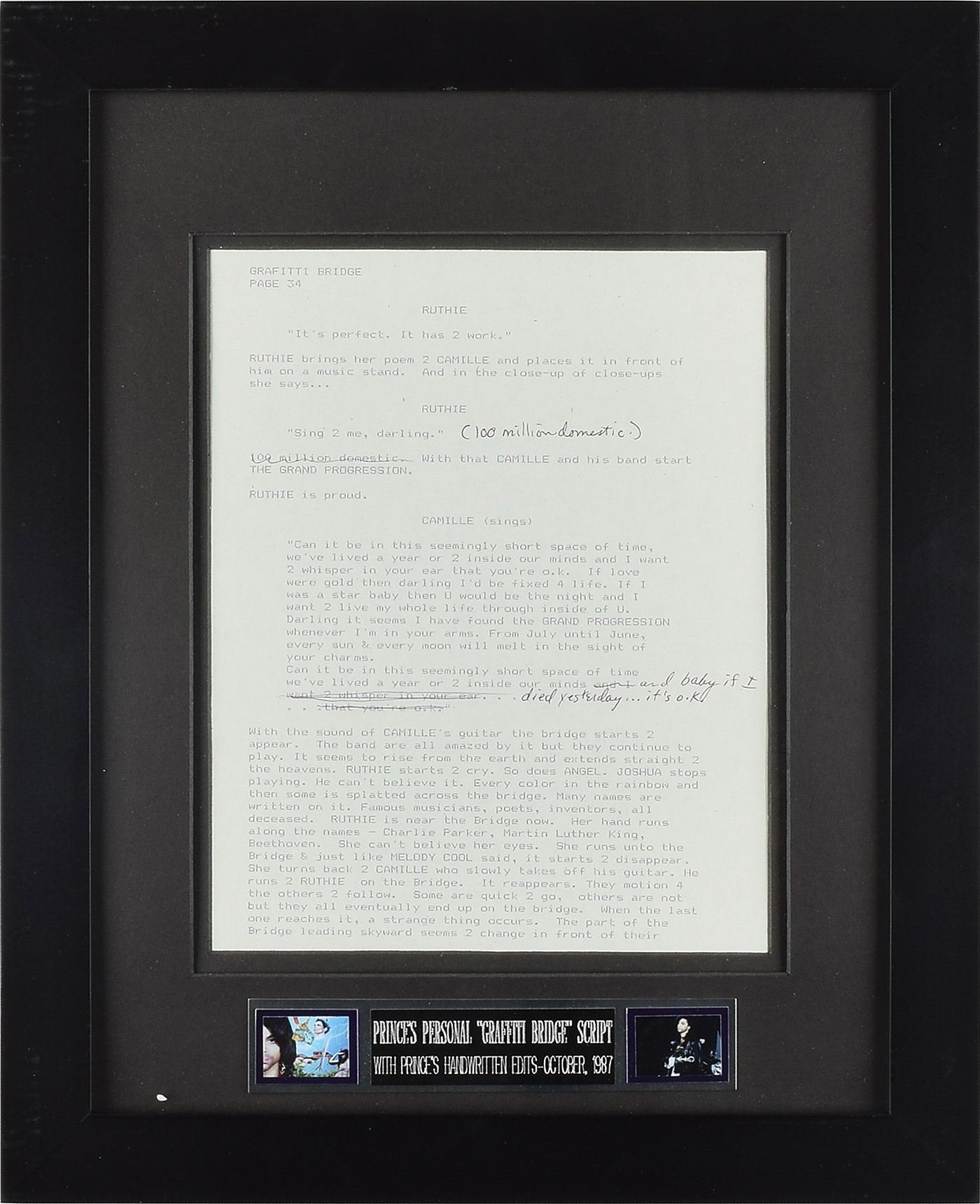 Prince Graffiti Bridge Script Page with Handwritten Notes