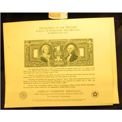 "Department of the Treasury Bureau of Engraving and Printing Washington, D.C." Souvenir Card depicti