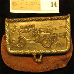 Coin Purse with a metal latch depicting an antique Convertible Car. Labeled inside "Carberry's/Cor. 