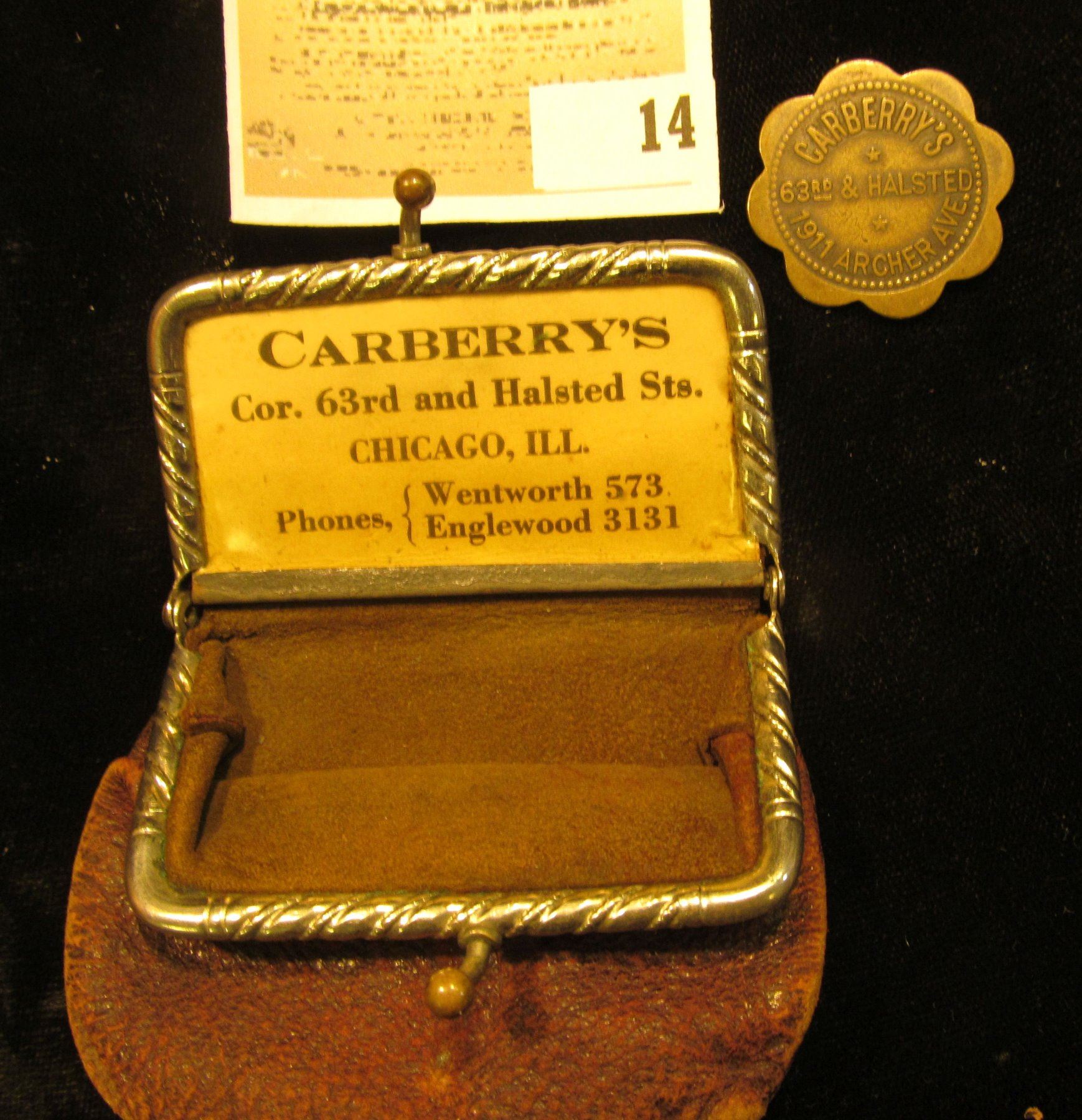 Coin Purse With A Metal Latch Depicting An Antique Convertible Car Labeled Inside Carberry S Cor