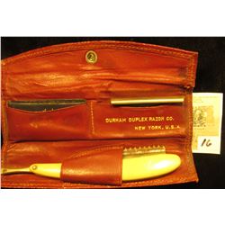 Durham Duplex Razor Co. New York U.S.A., Razor and Blades in Leatherette Folding Case.