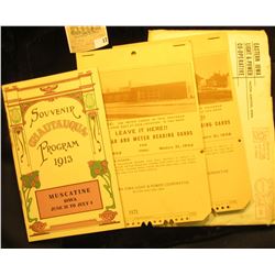 1913 Muscatine Iowa, Chautauqua Program Booklet, Leave it Here Calendar and Meter reading Cards for 