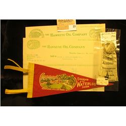 Pair of 1910-11 Invoices "The Hawkeye Oil Company" Waterloo, Iowa; Felt Banner "Herman Miller Park S