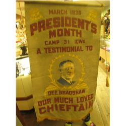 Felt Banner with Gold tassles "W.O.W. March 1936 W.O.W./Presidnet's/Month/Camp 31 Iowa/A Testimonial
