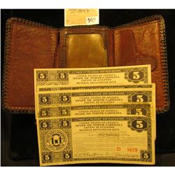 Old Depression Era embossed brown Leather Billfold Full of old Depression Scrip from 1933.