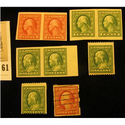 (2) US Scott 348 Franklin singles unused hinged XF; Scott 383, 1c Franklin Imperf pair; Scott 408, 1