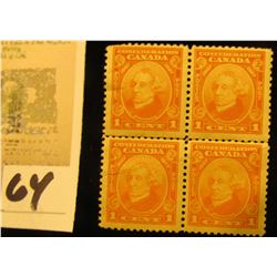 1938 Plate block of Four U.S. Stamp Scott # 832, $1 Wilson, Mint, Partial Gum.