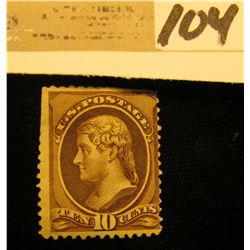 USA (Scott 209) Ten Cent Black-Brown, Perfs are present, close to r., uncancelled. Very Rare uncance