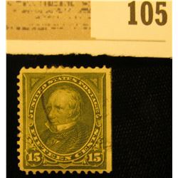 USA (Scott 259) 15c Henry Clay olive green Stamp, flat edge right, three perf edges. Please look at 