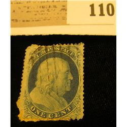 USA Scott #18 1857 Type 1 Blue Used. paper attacherd to back. Catalog $550. Please look at photos to