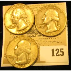 1955P, 58D, & 59P U.S. Silver Washington Quarters.